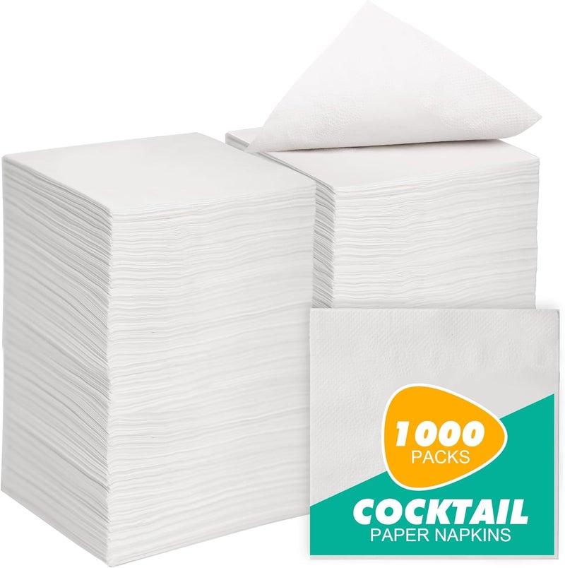 JINVOGREEN 1000 Count Cocktail Napkins Bulk 1-Ply White Beverage Paper Napkins Disposable for Bars, Lunch, Parties, Restaurant and Everyday Use - 5.3 x 5.3 Inch Folded - Image 1